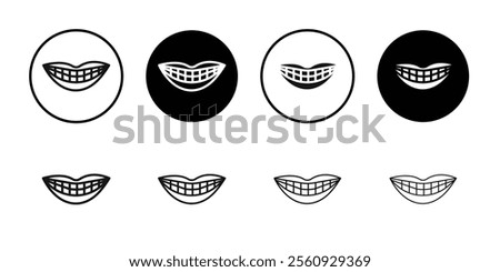 Smile with teeth icon Flat outline fill set collection