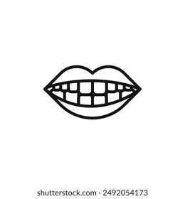 smile with teeth icon outline collection in black and on white background