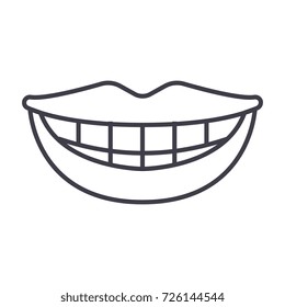 smile, teeth, mouth vector line icon, sign, illustration on background, editable strokes