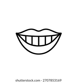 Sonrisa con el icono de la línea del Vector de los dientes en un fondo blanco Icono de la línea del Vector en un fondo blanco
