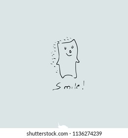 Smile text, handwritten and a hedgehog