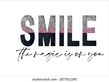 Smile text with shiny glitter pattern vector