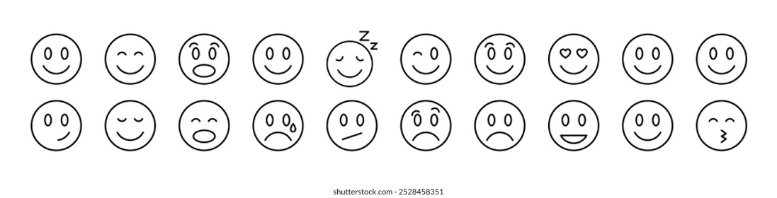 Smile Thin Icons Collection. Editable Stroke. Suitable for Web Sites, Books, Cards, Apps 