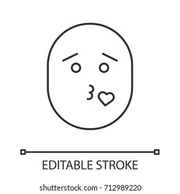 Smile throwing kiss linear icon. Thin line illustration. Mwah. Contour symbol. Vector isolated outline drawing. Editable stroke