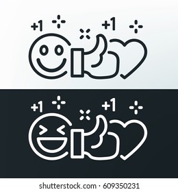 Smile, thumb up and heart. Vector lines black and white icons. Social networks and social media template. Vector illustration