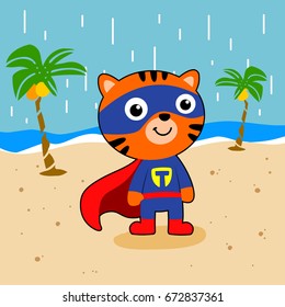 smile tiger in the beach. vector cartoon illustration