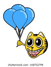smile tiger with blue balloons
