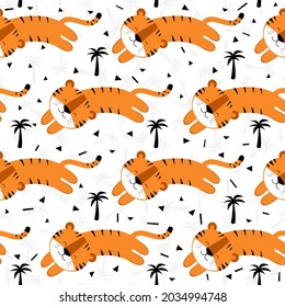 Smile tiger seamless pattern. Idea for kids.
