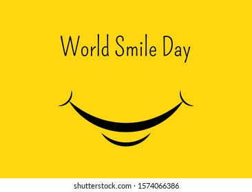 Smile with tongue and lettering World Smile Day on yellow background. World Smile Day banner. Vector illustration