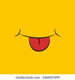 smile and tongue on a yellow background in flat style