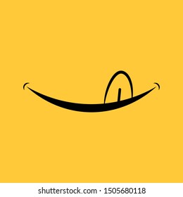 smile with tongue on yellow background.  flat style trend smile logo design vector illustration