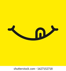 smile with tongue on yellow background. concept of grin, smile world day, language, great food, enjoy food, foodie, flavor, social network emoji. flat style trend smile logo design vector illustration