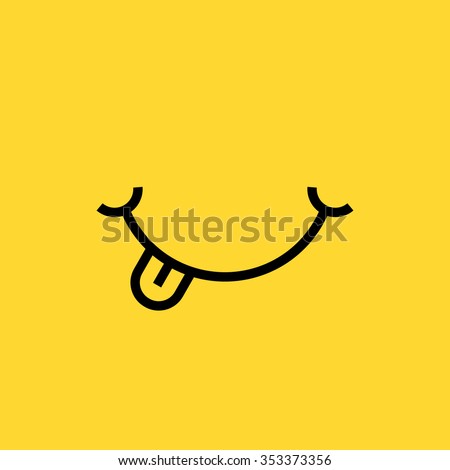 smile with tongue on yellow background. concept of grin, smile world day, language, great food, enjoy food, foodie, flavor, social network emoji. flat style trend smile logo design vector illustration