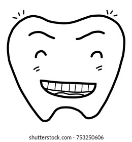 smile tooth / cartoon vector and illustration, black and white, hand drawn, sketch style, isolated on white background.