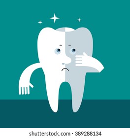 Smile Tooth doubting. Flat style vector illustration Medical or doctor office symbols. Oral care, dental, dentist office, tooth health, tooth care, clinic. 