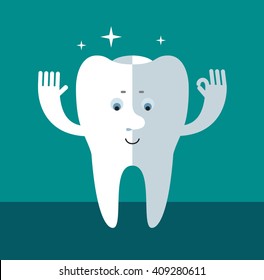 Smile Tooth gesturing okay. Flat style vector illustration Medical or doctor office symbols. Oral care, dental, dentist office, tooth health, tooth care, clinic. 