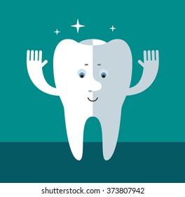 Smile Tooth standing. Flat style vector illustration Medical or doctor office symbols. Oral care, dental, dentist office, tooth health, tooth care, clinic. 