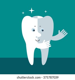 Smile Tooth with welcome hands. Flat style vector illustration Medical or doctor office symbols. 
