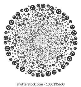 Smile twirl spheric cluster. Element twirl done from random smile symbols. Vector illustration style is flat iconic symbols.