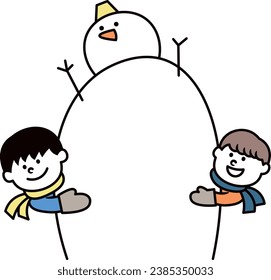 smile two boy and snowman