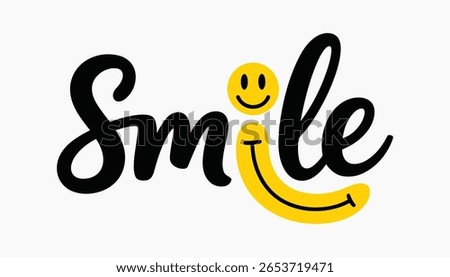 Smile Typography Design with Happy Face Icon, Positive Quote Poster, Modern Calligraphy Lettering, Motivational Art for Social Media.