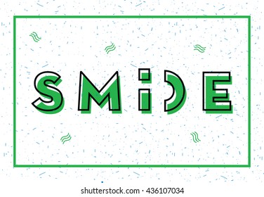 TIPOGRAFÍA "SONRISA" , EN BLANCO CON ELEMENTOS ABSTRACTOS