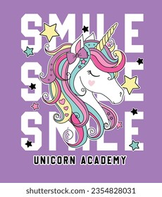 smile unicorn academy graphic tees for girl design svg
