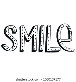 Smile - unique hand drawn nursery poster with lettering in scandinavian style. Vector illustration.