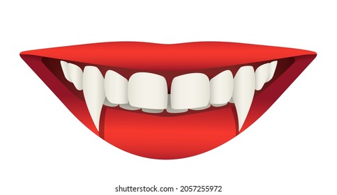 Smile Of A Vampire. Vampire Fangs. Vector Realistic Illustration Isolated On White Background.