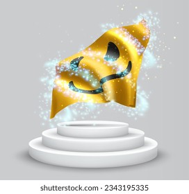 Smile, vector 3d flag on the podium surrounded by a whirlwind of magical radiance