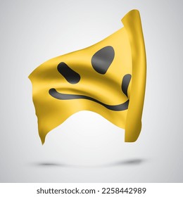 Smile, vector flag with waves and bends waving in the wind on a white background