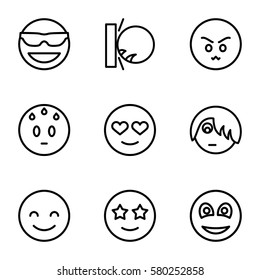smile vector icons. Set of 9 smile outline icons such as smiley, smiling emot, emot in sun glasses
