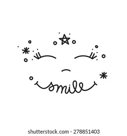 Smile vector illustration black white star circle eyes 