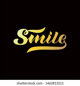 SMILE - vector inscription. Modern brush calligraphy. T-shirt print, banner or poster design. Hand written lettering. Positive joy message. Colorful typography banner. Vector EPS 10