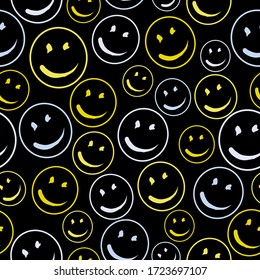 Smile vector pattern on dark background.  Vector Background Texture. For print, icon, logo, poster, symbol, design, decor, textile, paper, card, invitation, holiday. Eps10.