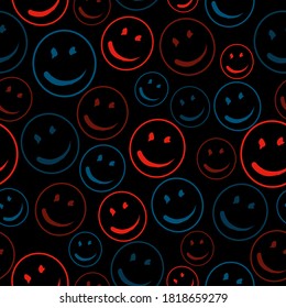 Smile vector pattern on dark background.  Vector Background Texture. For print, icon, logo, poster, symbol, design, decor, textile, paper, card, invitation, holiday. Eps10.