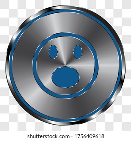 Smile  vector simple icon on metal round button. Transparent grid
