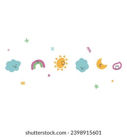 Smile weather character cute kids pattern handdrawn rainbow cloud sun moon