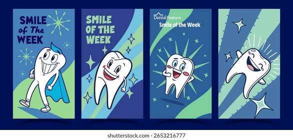 Smile of the Week Fun Dental Health Cartoon Illustrations for social media post 