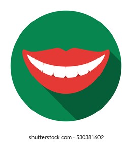 Smile with white teeth icon in flat style isolated on white background. Dental care symbol stock vector illustration.s