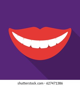 Smile with white teeth icon in flat style isolated on white background. Dental care symbol stock vector illustration.s