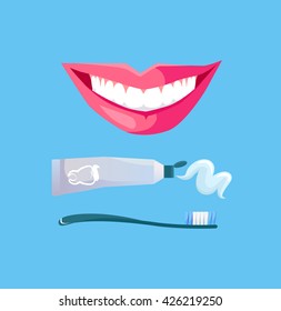 Smile with white tooth design flat. Dental and smile, teeth white, healthy dental, beauty and care smile, health and clean tooth, whitening human perfect toothy, smile white tooth illustration