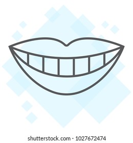Smile with white tooth thin line icon, stomatology and dental, lips sign vector graphics, a linear pattern on a white background, eps 10.