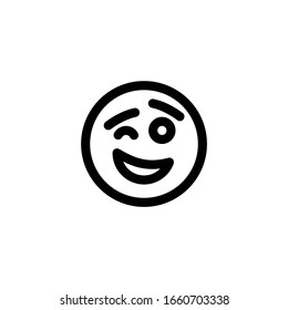 Smile Wink Emoticon Icon Vector Illustration. Outline Style.

