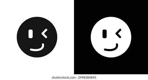 Smile wink icon flat line symbol set.