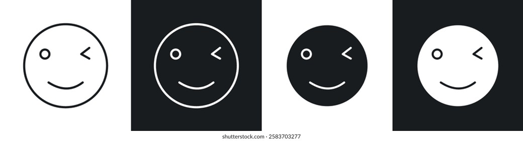 Smile wink icons collection in black and white filled and line versions