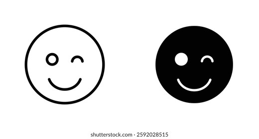 Smile wink icons. stroke line and black solid icons