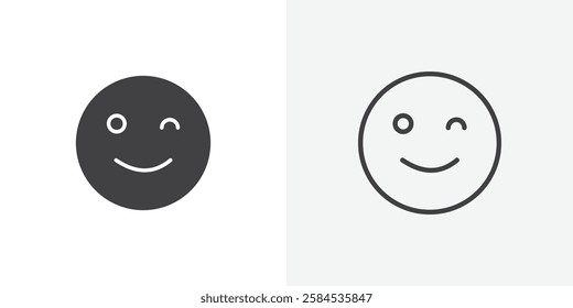 Smile wink icons vectors illustrations in black fill and liner versions