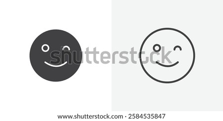 Smile wink icons vectors illustrations in black fill and liner versions