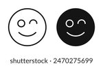 Smile wink line icon set. wink eye smiley vector icon. blink eye face emoji sign for UI designs.